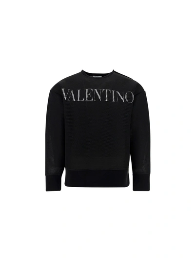 Valentino Bianco Brand-print Crewneck Mesh Sweatshirt S In Black