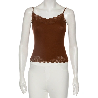 Pre-owned Ralph Lauren Brown Knit Lace Detailed Sleeveless Camisole S
