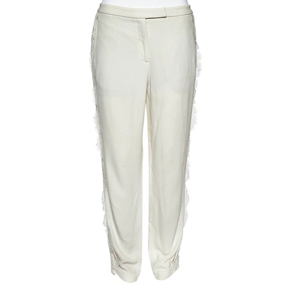 Pre-owned Elie Saab White Crepe & Lace Trim Trousers S