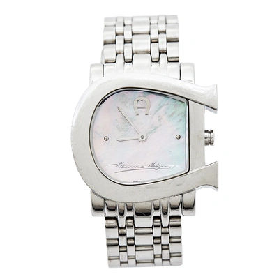 Pre-owned Aigner Mother Of Pearl Stainless Steel Genua Due A31600 Women's Wristwatch 31 Mm In Silver