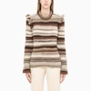 CHLOÉ BROWN/BEIGE STIPED SWEATER WITH RUFFLES,CHC21WMP22670-J-CHLOE-0ZA