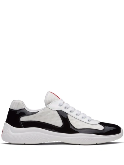 Prada Men's New America's Cup Leather Low-top Sneakers In Nero/bianco