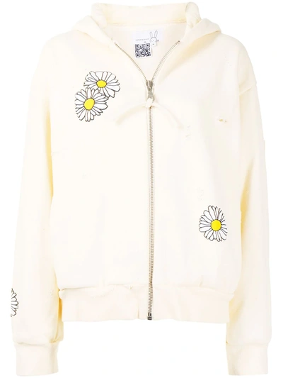 Natasha Zinko Daisy-print Zip-up Hoodie In Yellow