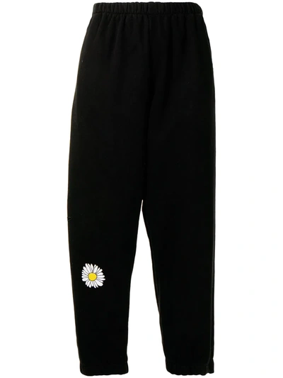 Natasha Zinko Daisy-print Distressed Cotton-blend Sweatpants In Jersey Black