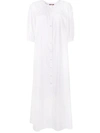 Staud Vincent Gathered Cotton-blend Poplin Shirt Dress In Weiss