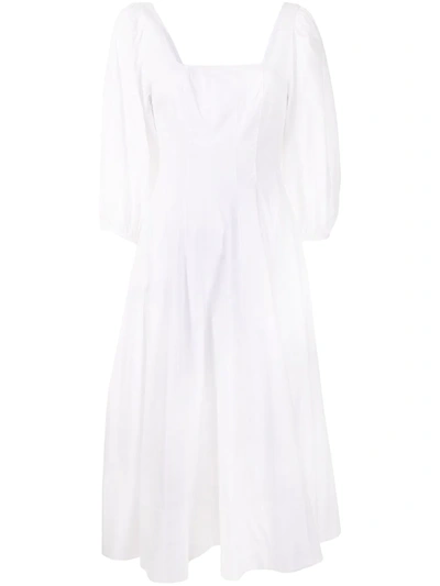 Staud Swells Puff Sleeve Poplin Midi Dress In White