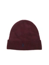 POLO RALPH LAUREN LOGO PATCH BEANIE IN WINE COLOR