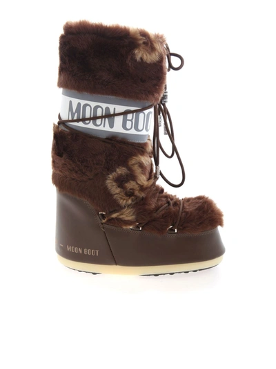 Gcds Classic Icon Moon Boot W/ Knit Band In Brown