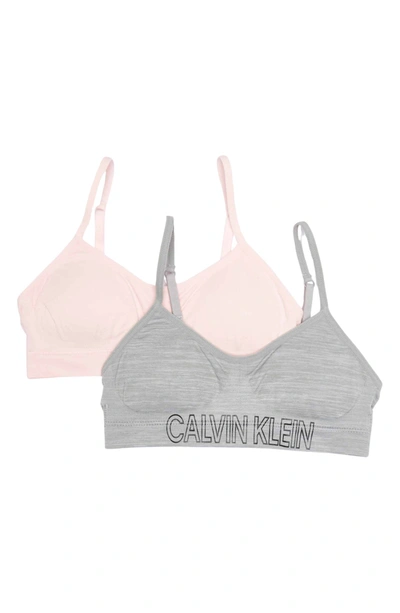 Calvin Klein Kids' Seamless Soft Crop Bras In Crystal Pink/heather Gray