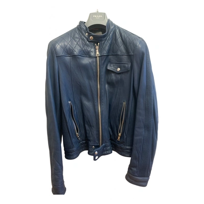 Pre-owned Prada Leather Jacket In Blue
