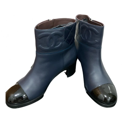 Pre-owned Chanel Leather Ankle Boots In Blue