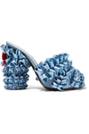 MARCO DE VINCENZO Velvet-trimmed ruffled satin mules