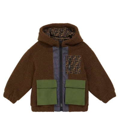 Fendi Kids' Hooded Wool-blend Teddy Jacket In Multicoloured