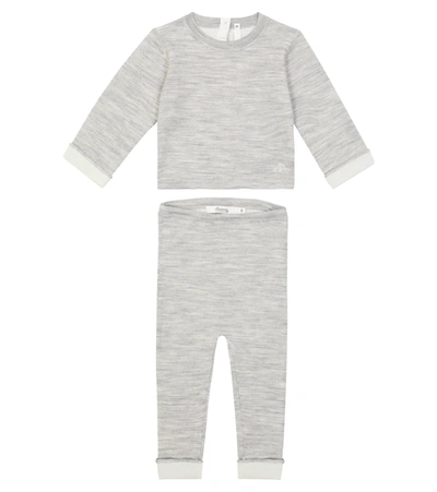 Bonpoint Baby Thai羊毛针织上衣与裤装套装 In Grey
