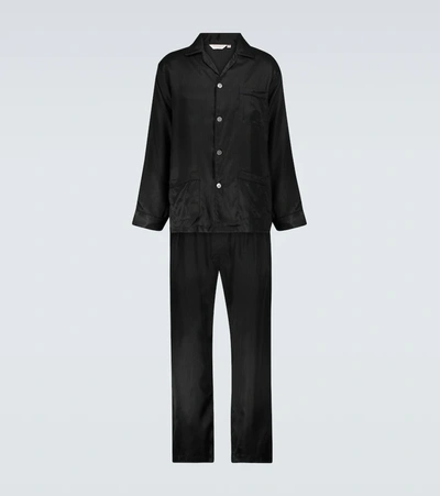 Derek Rose Woburn Striped Silk Pyjama Set In Black