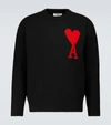 Ami Alexandre Mattiussi Ami Paris Wool Sweater With Heart Intarsia Design In Black