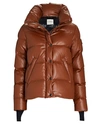 Sam Isabel Vegan Leather Puffer Down Jacket In Brown