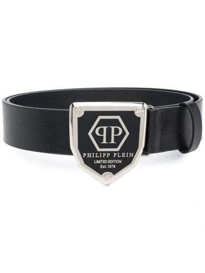 Philipp Plein Logo-plaque Leather Belt In Black
