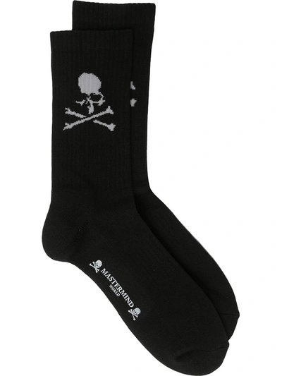 Mastermind Japan Ribbed Logo-jacquard Cotton-blend Socks In Black