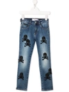 Philipp Plein Junior Skull-embroidered Regular-fit Jeans In Blue