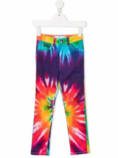 Philipp Plein Junior Kids' Tie-dye Skinny Jeans In Purple