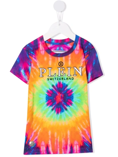 Philipp Plein Junior Kids' Tie-dye Print T-shirt In Purple