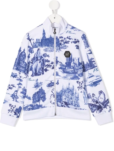 Philipp Plein Junior Kids' Tile-print Bomber Jacket In White