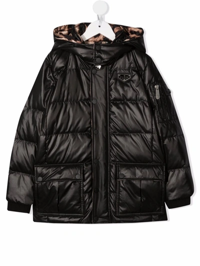 Philipp Plein Junior Kids' Hooded Padded Coat In Black