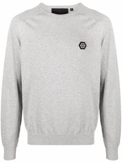 Philipp Plein Logo-patch Cotton Jumper In Grey