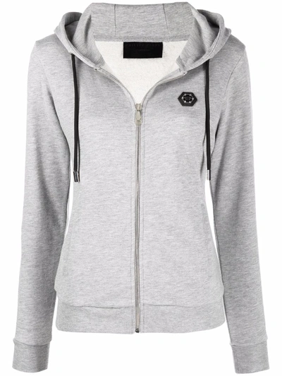 Philipp Plein Logo-patch Zip-up Hoodie In Grey