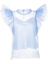 Jonathan Simkhai Corina Organza Ruffle-sleeve Blouse In Periwinkle