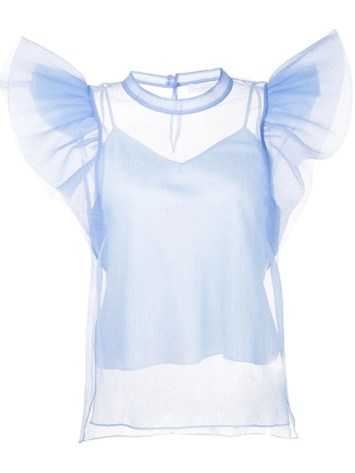 Jonathan Simkhai Corina Organza Ruffle-sleeve Blouse In Periwinkle