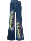 Ground Zero Graffiti-logo Flared Jeans In Blue