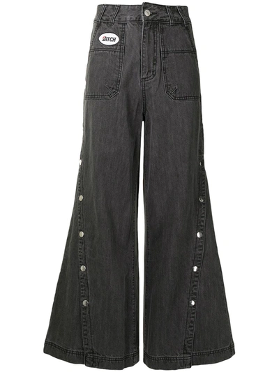 Ground Zero Button-leg Flared Jeans In Grey