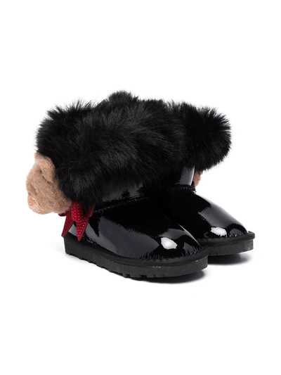 Monnalisa Kids' Faux-fur Detail Ankle Boots In Black
