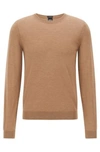 Hugo Boss Crew-neck Sweater In Virgin Wool- Beige Men's Sweaters Size Xl