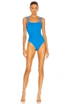 Versace Greca-pattern Scoop-back Swimsuit In Teal