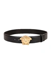 Versace Black Leather Belt With Logo Buckle