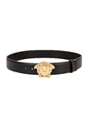 Versace Black Leather Belt With Logo Buckle In Black & Gold