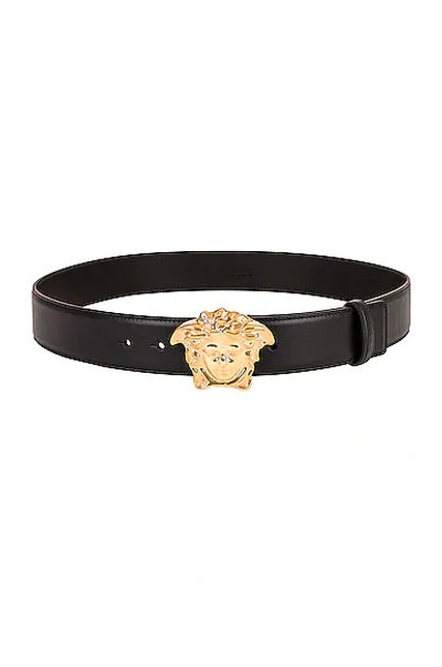 Versace Black Leather Belt With Logo Buckle