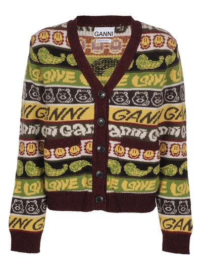 Ganni Multicolor Wool Knit Cardigan In Multi-colour