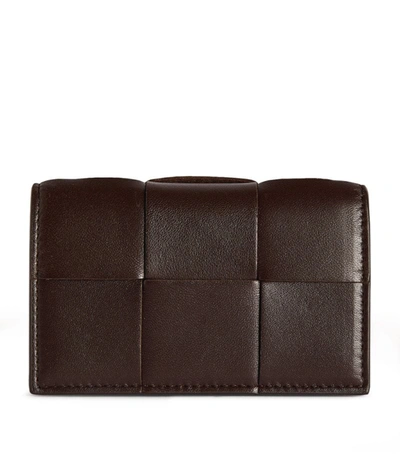 Bottega Veneta Leather Intreccio Business Card Holder In Brown