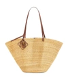 Loewe Shell Elephant Grass And Leather Basket Bag In Natural Pecan