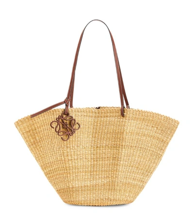 Loewe Shell Elephant Grass And Leather Basket Bag In Natural Pecan