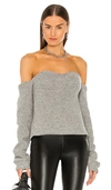 Rta Denim Mandana Off The Shoulder Long Sleeve Wool Blend Top In Light Grey