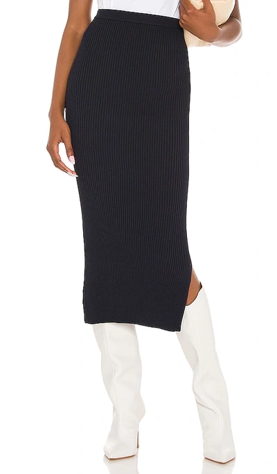 Cami Nyc Leah Ribbed-knit Midi Skirt In Midnight Blue