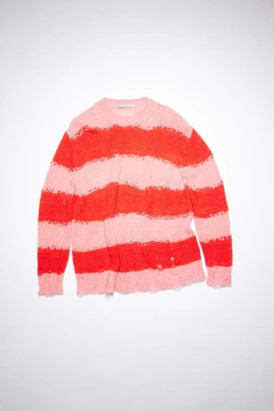 Acne Studios Fn-wn-knit000347 Pink/red Distressed Striped Sweater In Pink,red