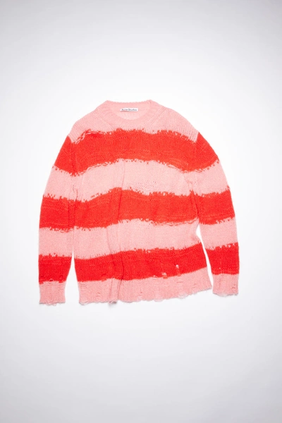 Acne Studios Fn-wn-knit000347 Pink/red Distressed Striped Sweater