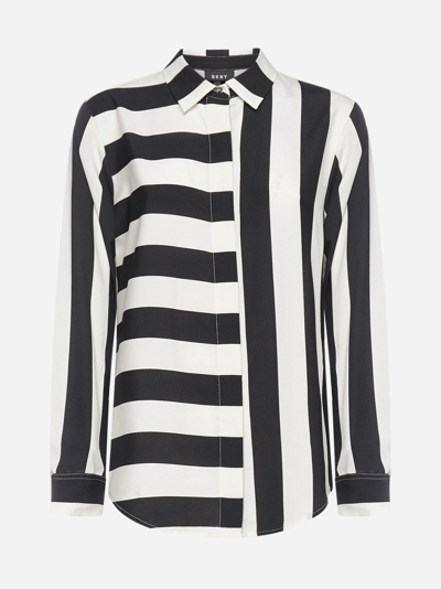Dkny Mixed Stripe Button Down Shirt In Black Ivory
