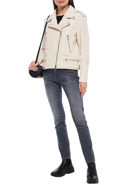 7 For All Mankind Leather Biker Jacket In Neutrals